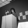 Shirley Chisholm speaking at a press conference at the University of South Alabama in Mobile during her presidential campaign.