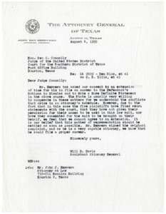 Letter from Will D. Davis to Judge Ben C. Connally - 1955-08-04