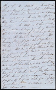 Partial letter from Isabella Massie, [Bristol, England], to Miss Weston, [185?]