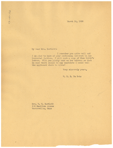 Letter from W. E. B. Du Bois to Marguerite A. Bartlett