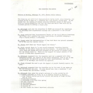 Committee for Boston minutes of meeting, February 23, 1977, Boston Public Library.