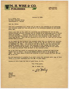 Letter from William H. Wise & Co. to Dr. Edwin D. Moten, October 9, 1946