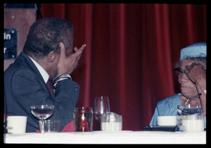 James Baldwin and his mother Emma Berdis Jones Baldwin at his 60th birthday celebration, UMass Campus Center