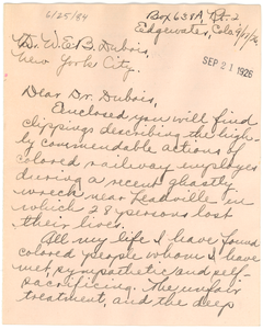 Letter from Elsa L. Widmayer to W. E. B. Du Bois