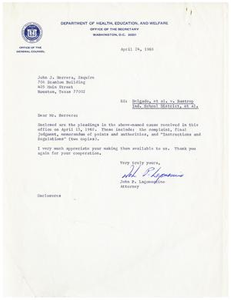 Letter from John P. Lagomarcino to John J. Herrera - 1968-04-24