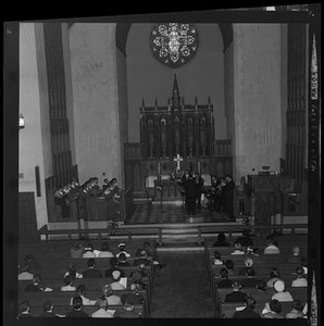 View of the concert setting from the balcony in Boston University chapel