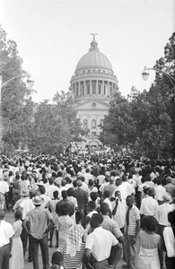 Crowd standing in front of the capitol in Jackson, Mississippi, at the end of the March Against Fear begun by James Meredith.