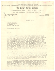 Letter from Century Service Exchange to W. E. B. Du Bois