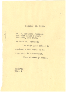 Letter from W. E. B. Du Bois to J. Rosamond Johnson