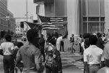 African American protestors and Klansmen at a United Klans of America march in Mobile, Alabama.