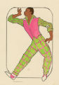 Costume design drawing, male dancer in pink and green, Las Vegas, June 5, 1980