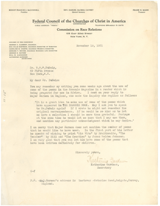 Letter from Federal Council of the Churches of Christ in America to W. E. B. Du Bois