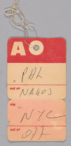 Airline freight tag from Mae's Millinery Shop