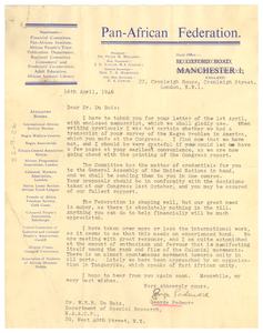 Letter from George Padmore to W. E. B. Du Bois