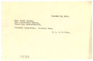 Telegram from W. E. B. Du Bois to Pearl Bailey