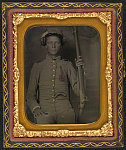 [Unidentified soldier in Confederate uniform with secession badge with pistol and musket]