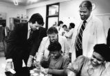 Barbara Brownstein and Senator John Heinz visiting the science laboratory at Strawberry Mansion Jr. and Sr. High School in Philadelphia