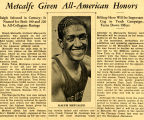 Newsclipping about Ralph Metcalfe receiving All-American Honors, 1933