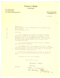 Thumbnail for Letter from Frederic J. Haskin to the Secretary of the NAACP