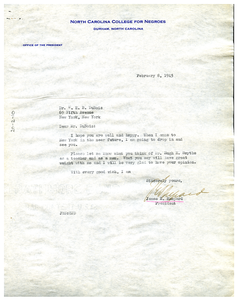 Letter from North Carolina College for Negroes to W. E. B. Du Bois