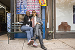 Janine and a statue of Obama in front of Le Moda, a furniture store, 81 Market Street, Newark, 2016. The owner of the store learnt of the statues at a convention in Texas