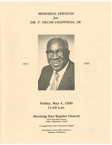 Funeral program of Dr. T. Oscar Chappelle Sr. with notes by Eddie Faye Gates