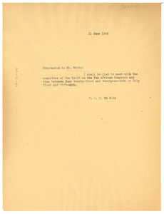 Memorandum from W. E. B. Du Bois to Walter White