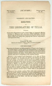 Indemnity and Slavery: Resolutions of the Legislature of Texas