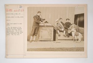 Navy - Recreation - Navy goat dances to Jazz music. Eli, the mascot of the Pelham Bay Naval training station, New York was a dancing post. Eli is here doing a one step close to his residence the Eli hotel. Feb. 20, 1918