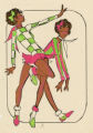 Costume design drawing, showgirls in pink and green stripes and green and white checkers, Las Vegas, June 5, 1980