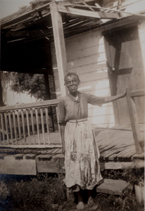 Diana Brown [Gullah informant] standing in front of her house on Edisto Island, S.C