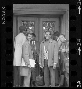 People in front of entrance to Boston University administration building during sit-in