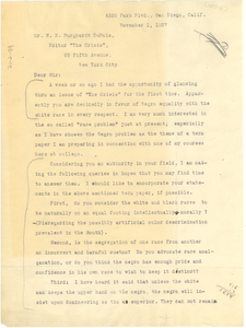 Letter from Bernice E. Brand to W. E. B. Du Bois