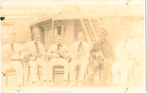 Photograph, String band aboard a submarine