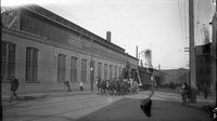 Industrial building, railroad car drawn by horses, Hartford, October 28, 1911