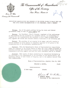 Memorial Endorsing the March on Washington for Jobs and Freedom from the Commonwealth of Massachusetts