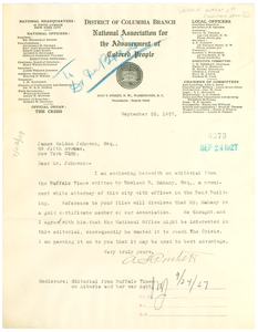 Letter from N.A.A.C.P. District of Columbia Branch to James Weldon Johnson