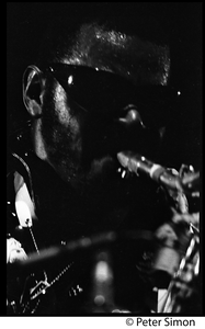 Rahsaan Roland Kirk in performance on two saxophones, Newport Jazz Festival