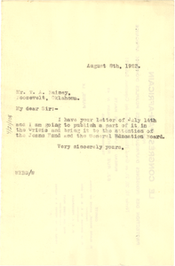 Letter from W. E. B. Du Bois to T. A. Rainey