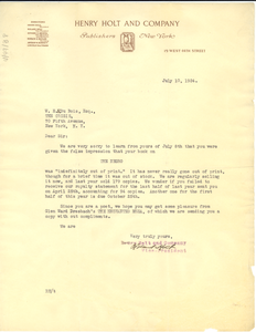 Letter from Henry Holt and Company to W. E. B. Du Bois