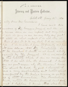 Letter from A. J. Grover, Earlville, Ill, to William Lloyd Garrison, Jan'y 18th, 1870