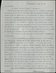 Baldwin, James Mark, 1861-1934 typed letter (copy) to J.Mc. K. Cattell, Princeton, N.J., 8 December 1903