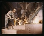 A large electric phosphate smelting furnace used to make elemental phosphorus in a TVA chemical plant in the vicinity of Muscle Shoals, Ala.