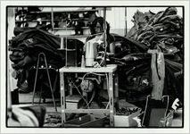 Josie Hamilton sewing jeans for the Fine Vines sewing company, undated