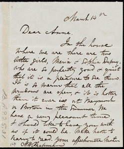 Letter from Maria Weston Chapman, [Cap Haitien?, Haiti], to Anne Greene Chapman Dicey, March 14th, [1841?]