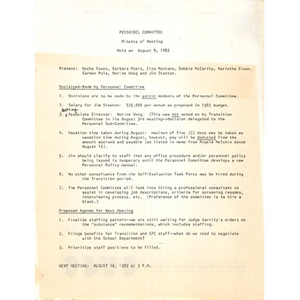 Personnel committee minutes of meeting held on August 9, 1982.