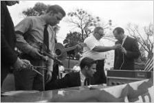 Musicians preparing to play at a Ku Klux Klan rally in Montgomery, Alabama.