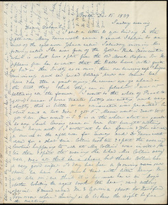 Letter from Anne Warren Weston, Boston, to Deborah Weston, Dec. 15, 1839, Sunday evening