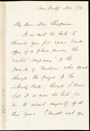 Letter to] My dear Mrs. Chapman [manuscript