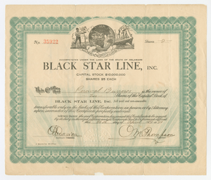 Stock certificate issued by Black Star Line to Percival L. Burrows